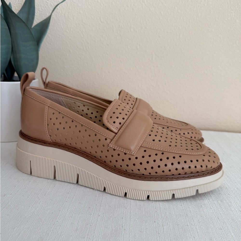 New Liverpool Rosemead Perforated Tan Leather Wedge Loafer Sneakers